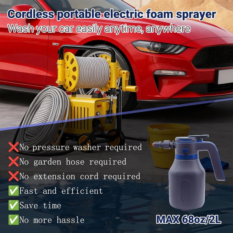 YDFL Electric Foam Sprayer 2L,75PSI Electric Pressurized Foam Sprayer for Car Washing,Rechargeable Pump Sprayer with 2 Modes,Suitable for Car Cleaning Detailing Home Garden - Image 5